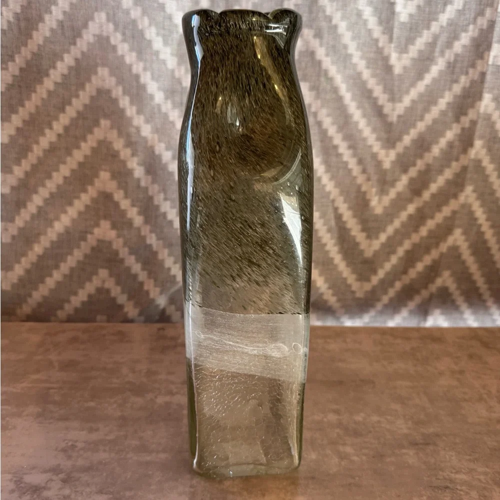 Smoked Bent Glass Decorative Vase - Green Accent